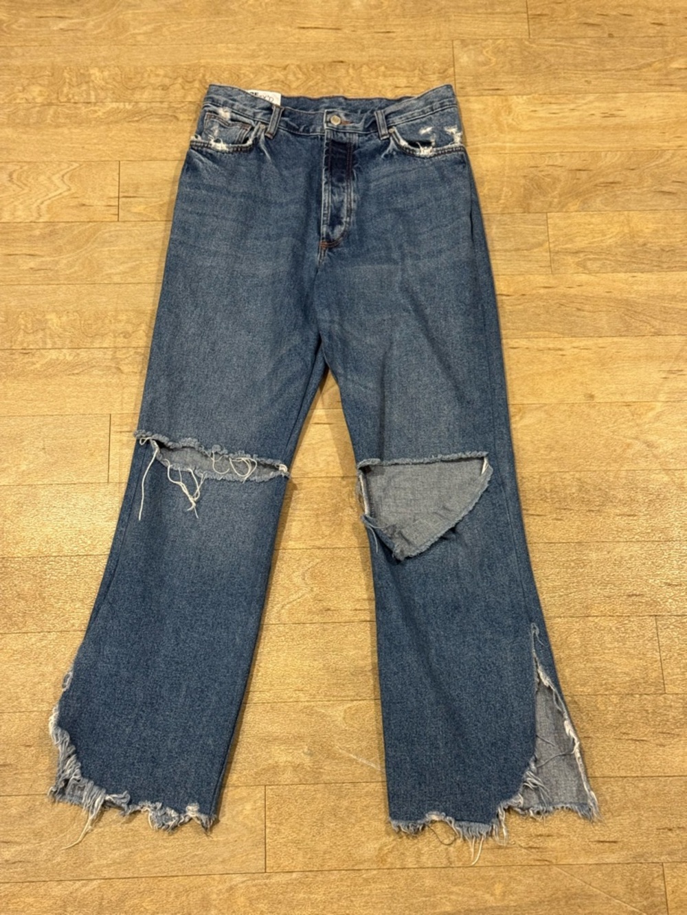 Zara TRF Denim IX'D Markers Jeans Size 6 Distressed Straight Leg